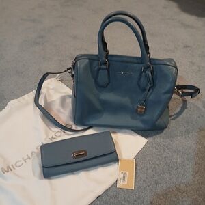 Michael Kors Teal Satchel and Wallet Set